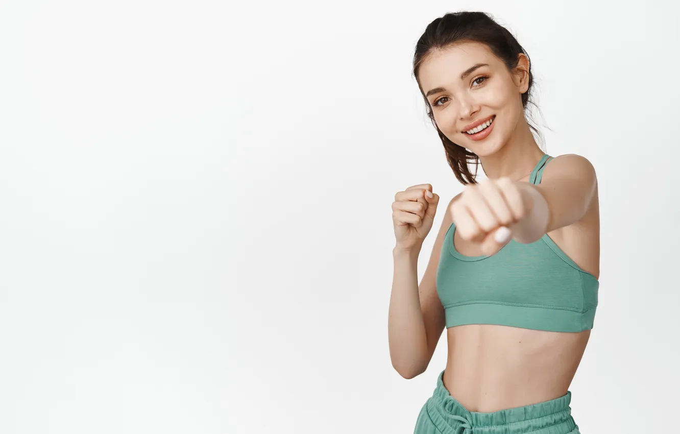 Photo wallpaper girl, exercise, sports, fitness, smiled