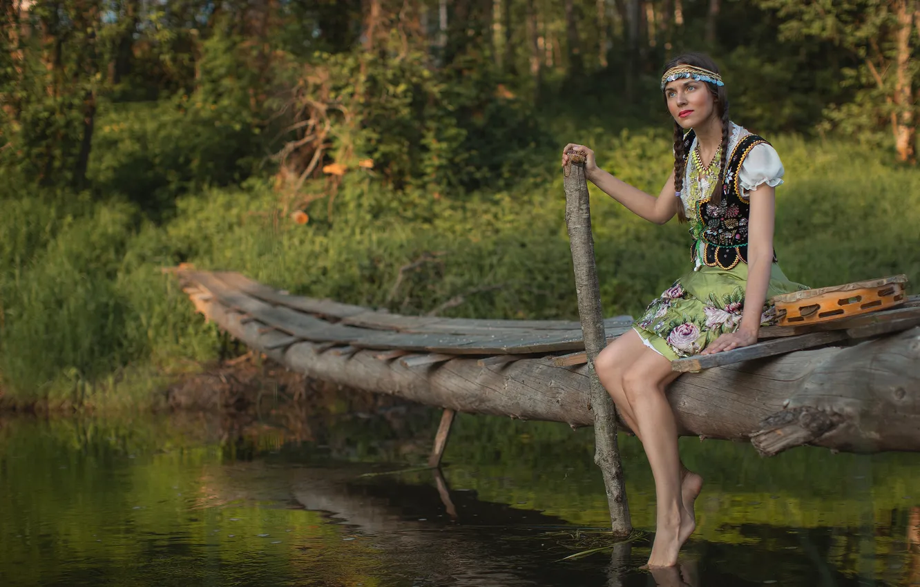 Photo wallpaper forest, girl, landscape, nature, feet, river, barefoot, Tatyana Shepeleva