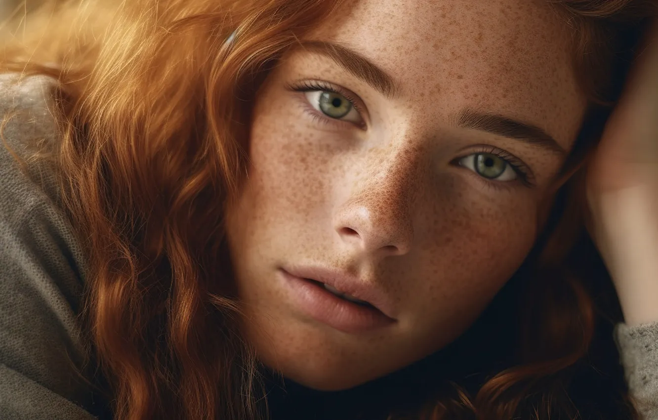 Photo wallpaper look, freckles, red, redhead, VirgoStudio, Virgo Studio