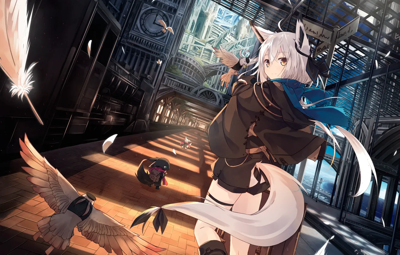 Photo wallpaper girl, bird, train, tail, ears, anime, art