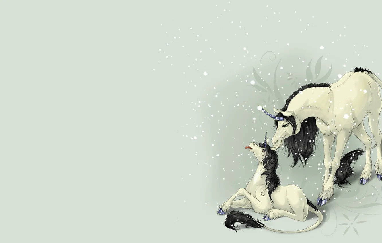 Photo wallpaper fantasy, baby, art, unicorn, children's, the first snow