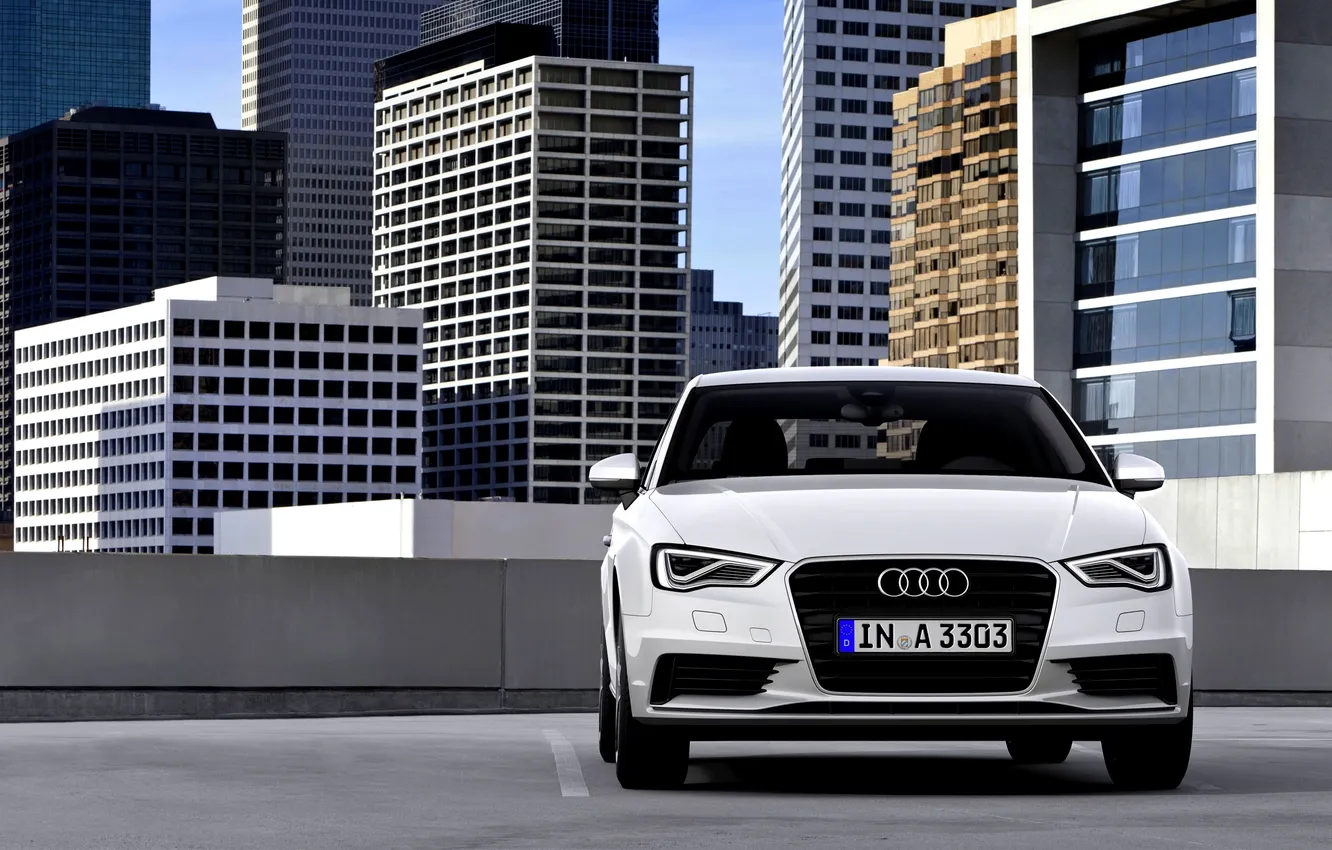 Photo wallpaper machine, white, the city, Audi, building, the front