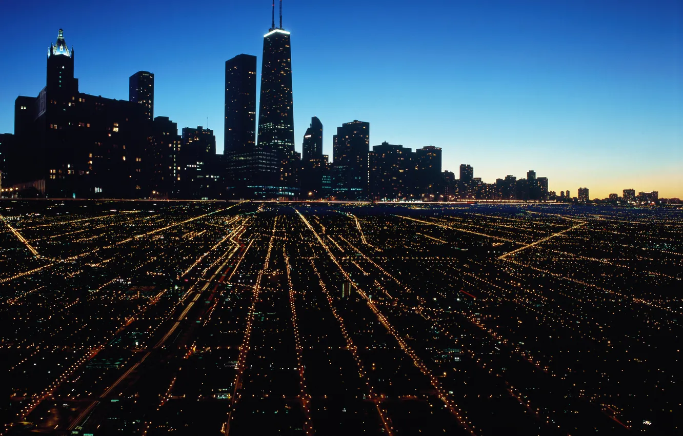 Photo wallpaper night, the city, Chicago, the light of the city