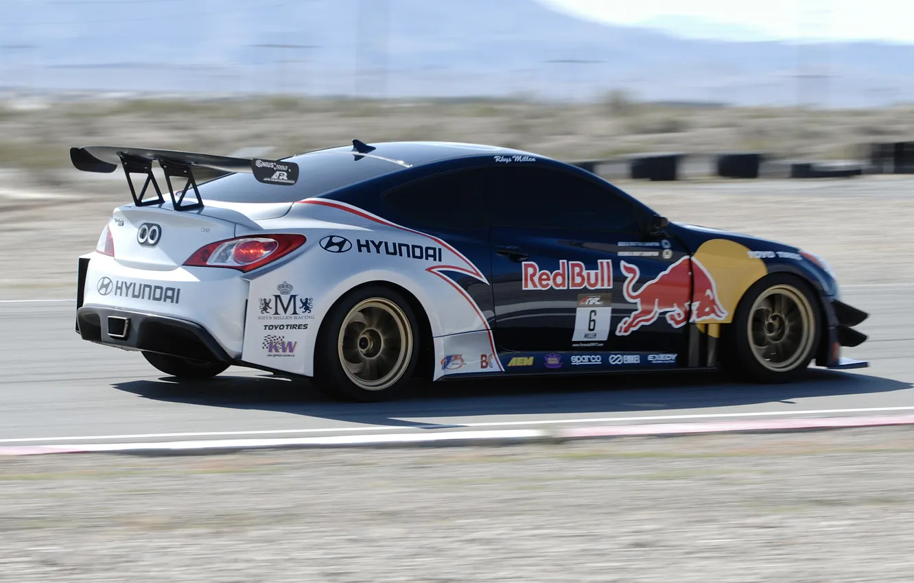 Photo wallpaper coupe, speed, track, company, Hyundai, Red Bull, Coupe, Hyundai