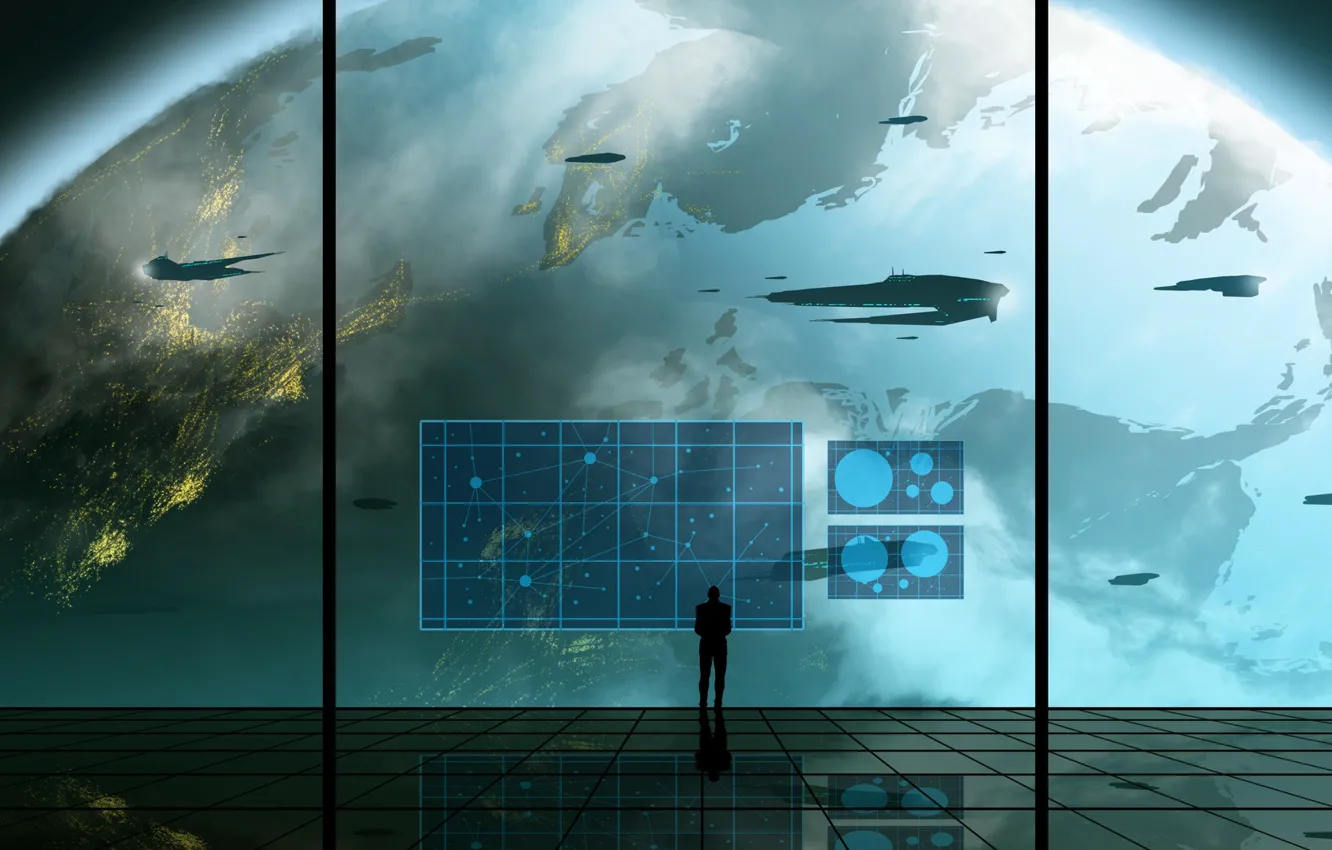 Photo wallpaper people, planet, screen, observation, Commission