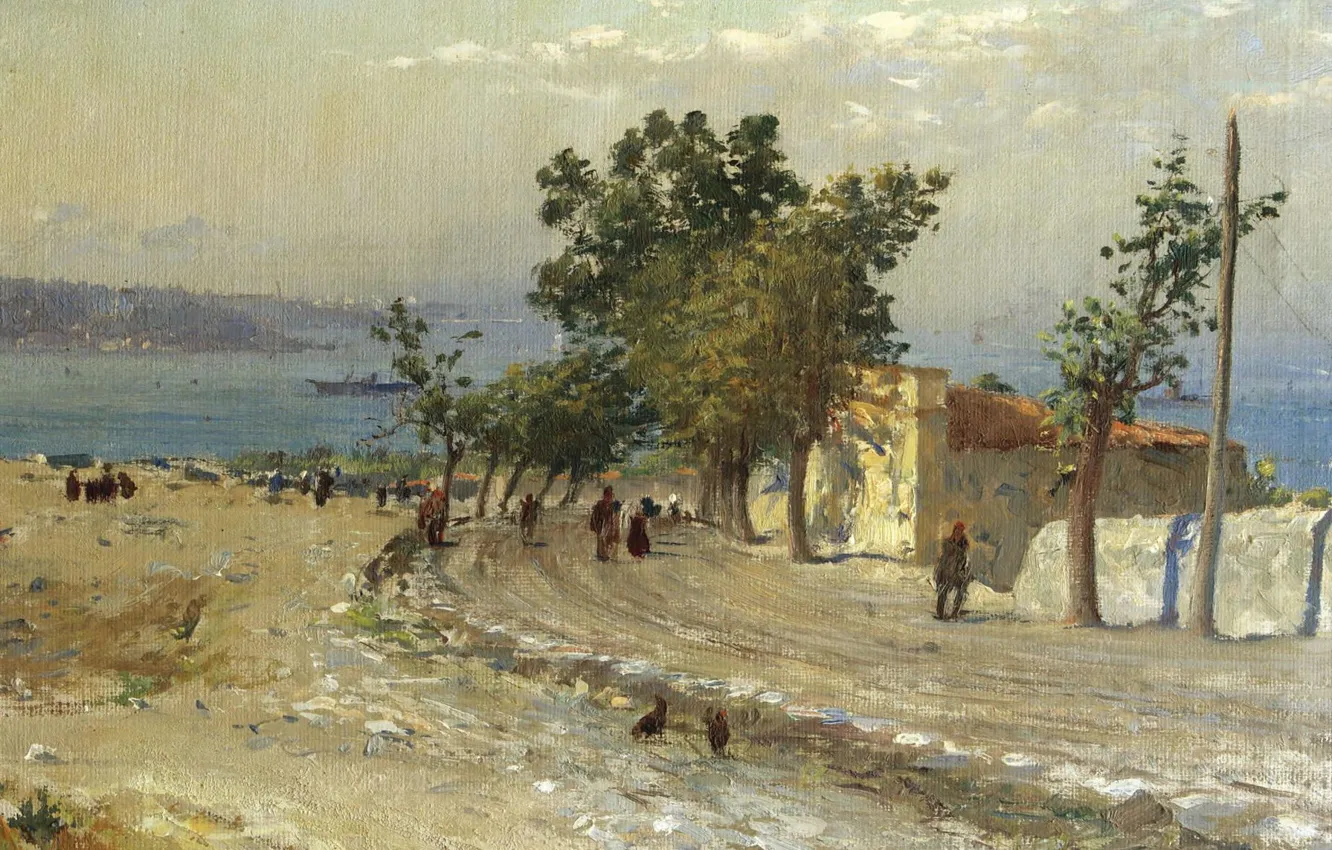 Photo wallpaper sea, Strait, street, home, picture, the urban landscape, Fausto Zonaro, Fausto Zonaro