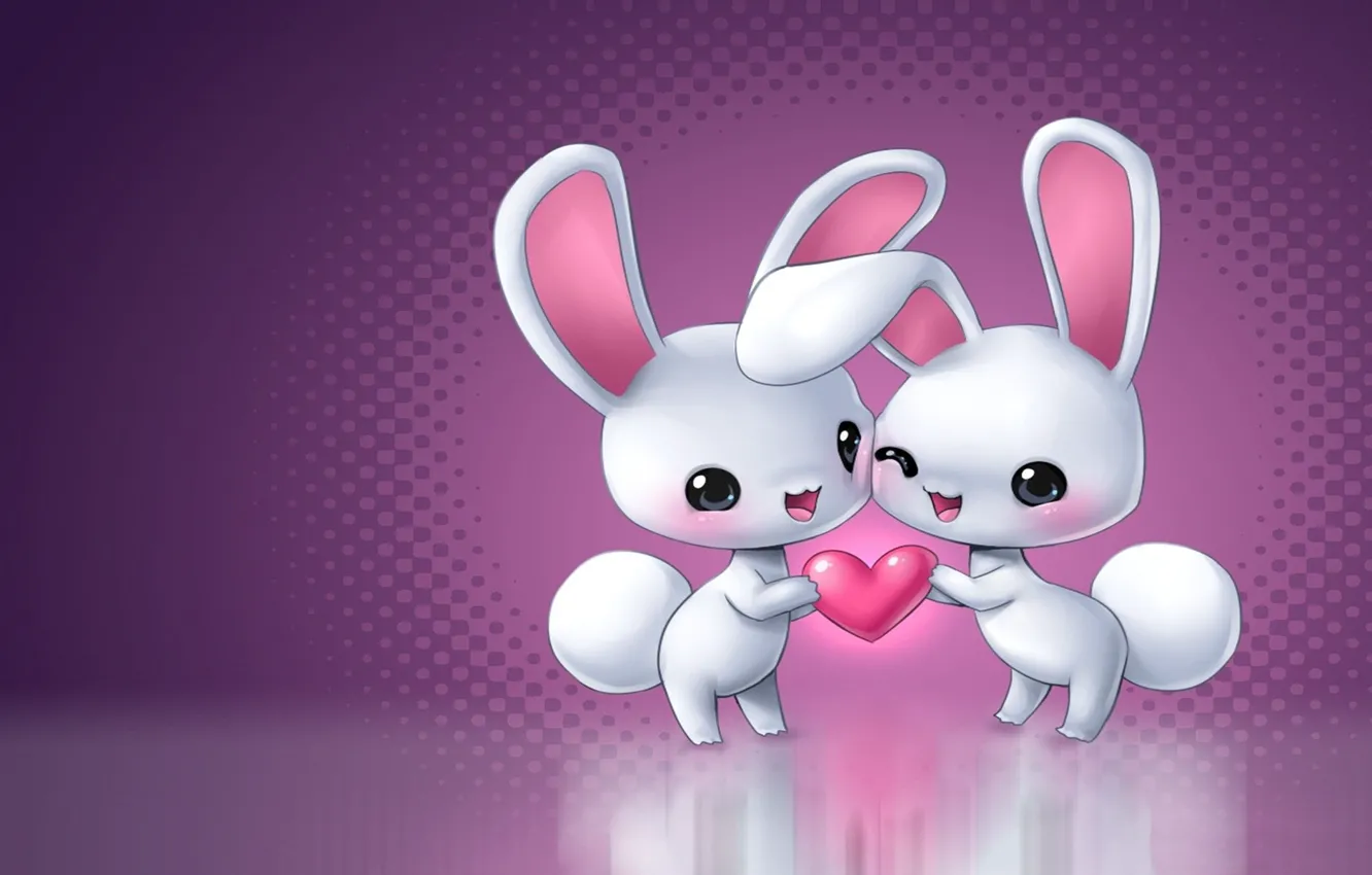 Photo wallpaper background, heart, anime, art, pair, Valentine, Bunny, children's