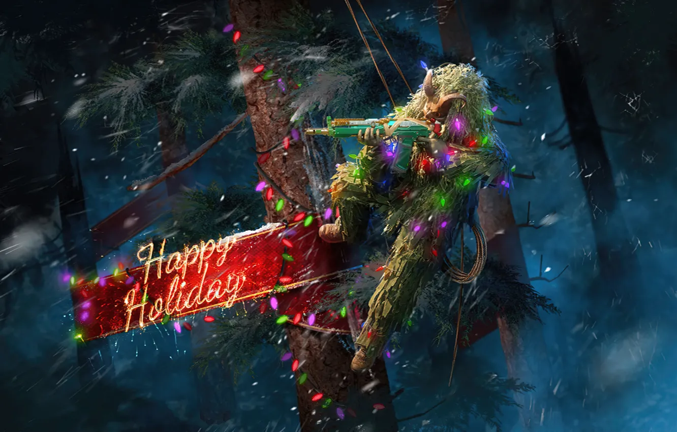 Photo wallpaper weapons, Call of Duty, snowfall, weapon, pine, shooter, shooter, snowfall