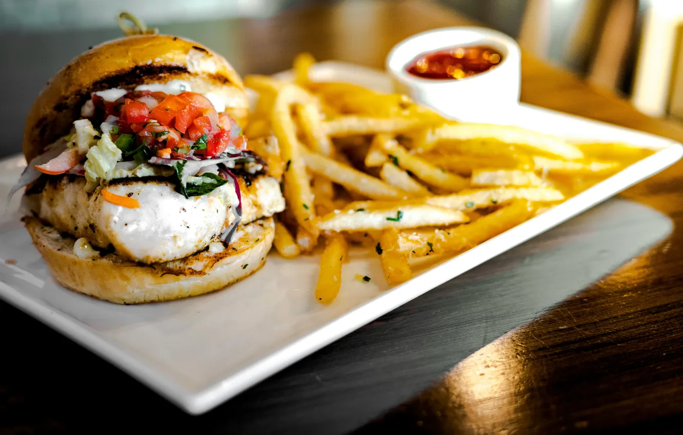 Photo wallpaper hamburger, fries, HATHAN MULLET