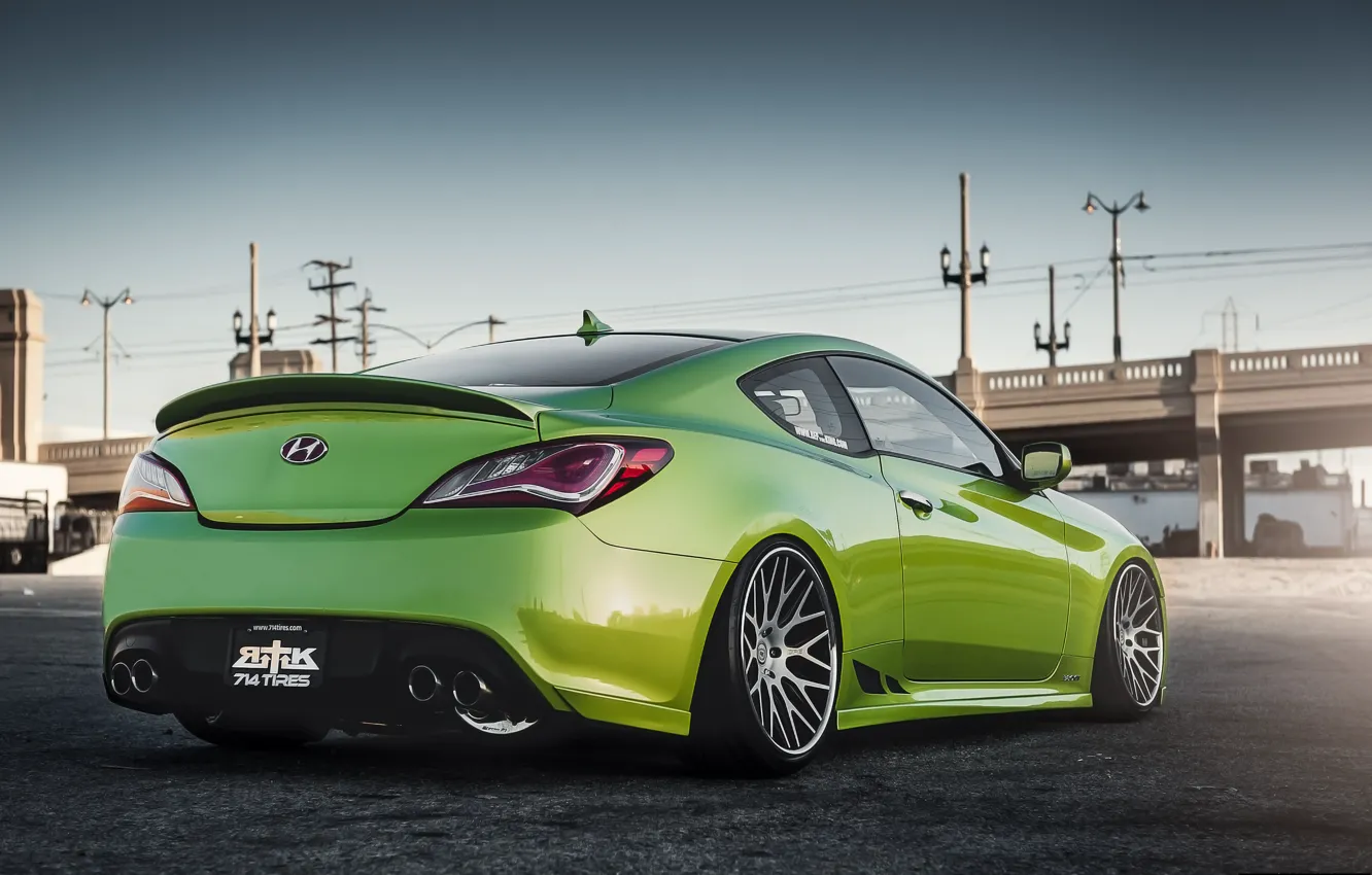 Photo wallpaper green, green, coupe, tuning, hyundai, Hyundai, stance, genesis