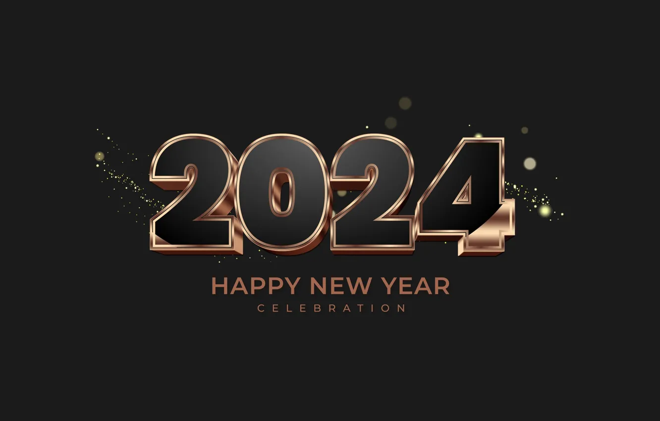 Photo wallpaper the dark background, the inscription, black, new year, figures, gold plated, date, 2024