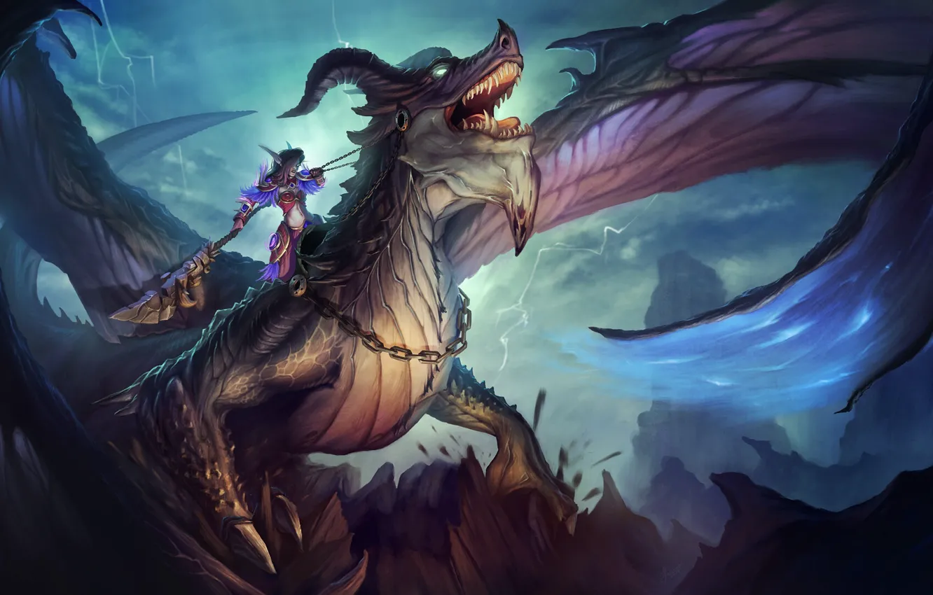 Photo wallpaper fiction, dragon, elf, the game, wings, being, mouth, giant