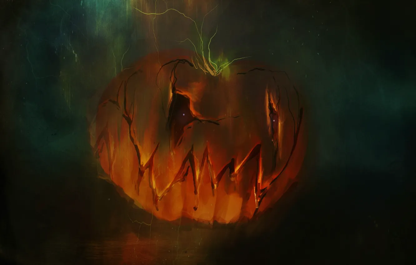 Photo wallpaper monster, mouth, Halloween, evil, Jack, in the dark, evil eye, pumpkin with eyes