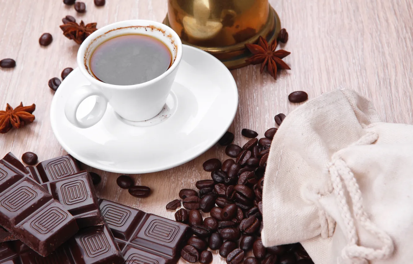 Photo wallpaper chocolate, morning, coffee beans, morning, chocolate, a Cup of coffee, a Cup of coffee, coffee …