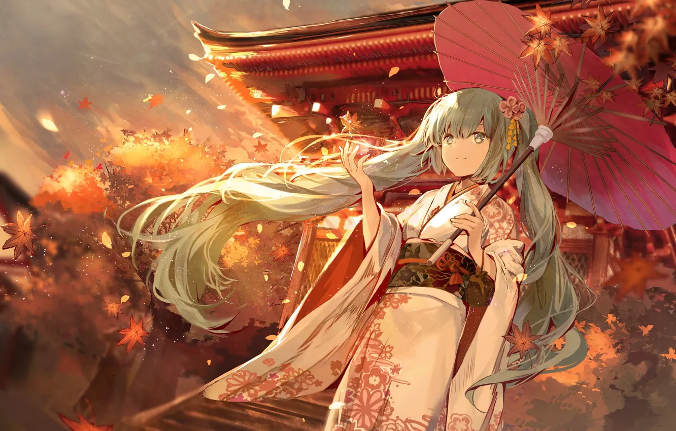Photo wallpaper autumn, vocaloid, hatsune miku, Vocaloid, Hatsune Miku
