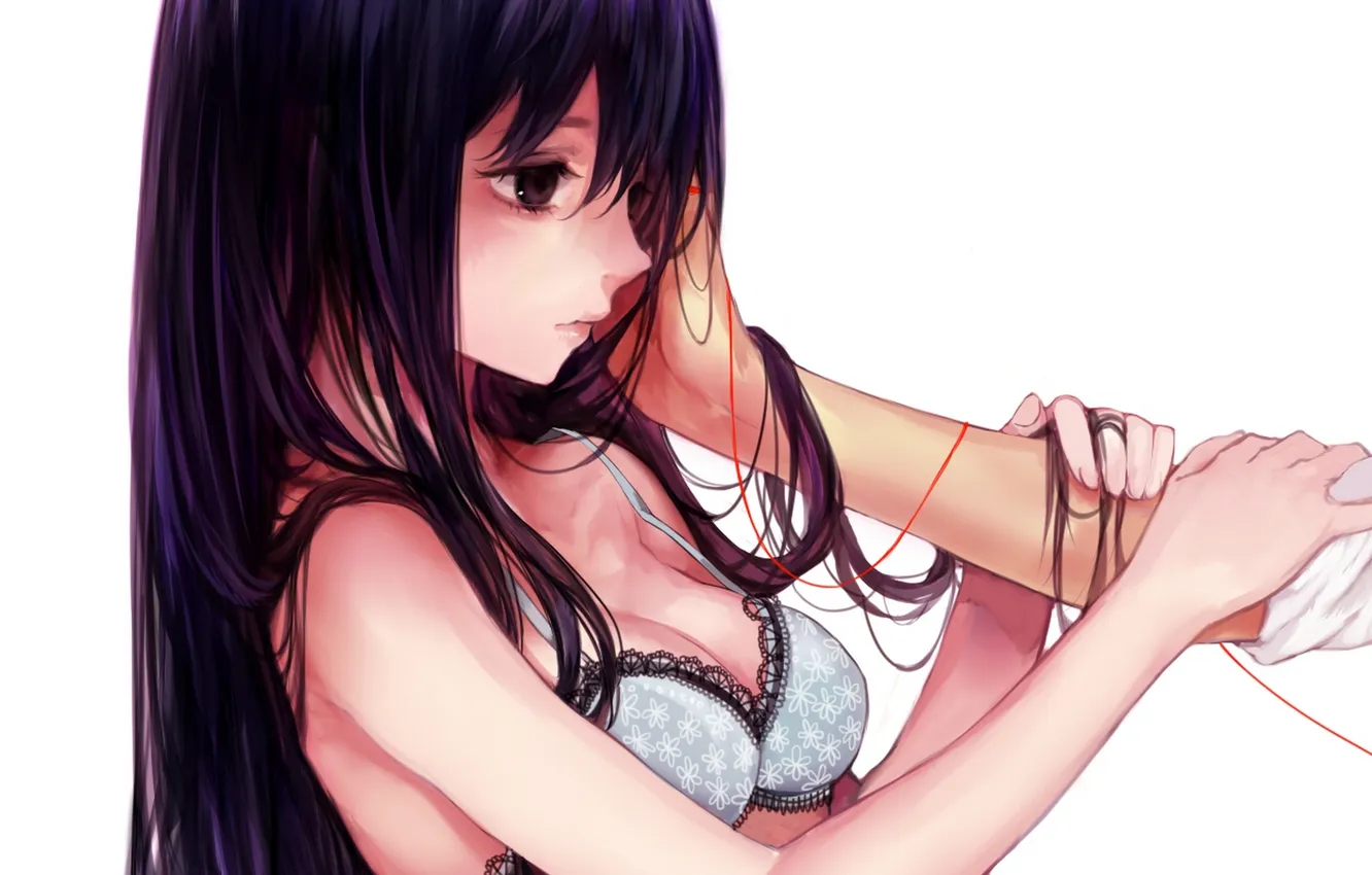 Photo wallpaper girl, linen, anime, hands, art, thread, naked, TCB