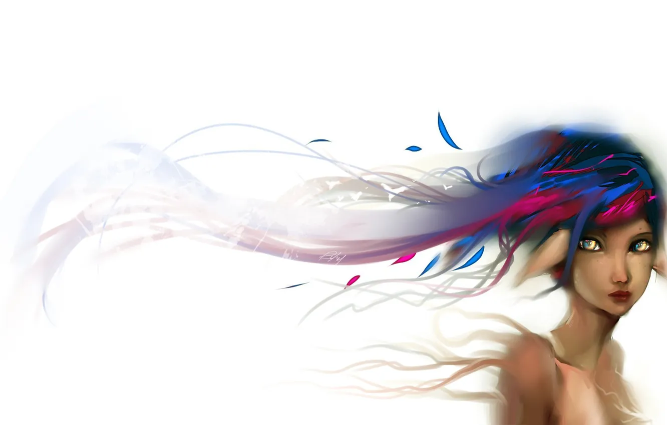 Photo wallpaper white, eyes, background, elf, art, painting, Lenore