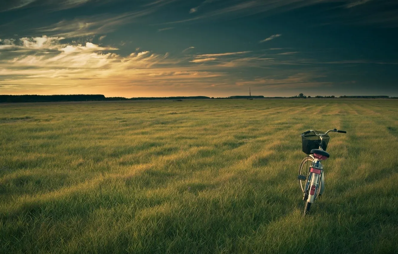 Photo wallpaper field, nature, bike, the evening, bike