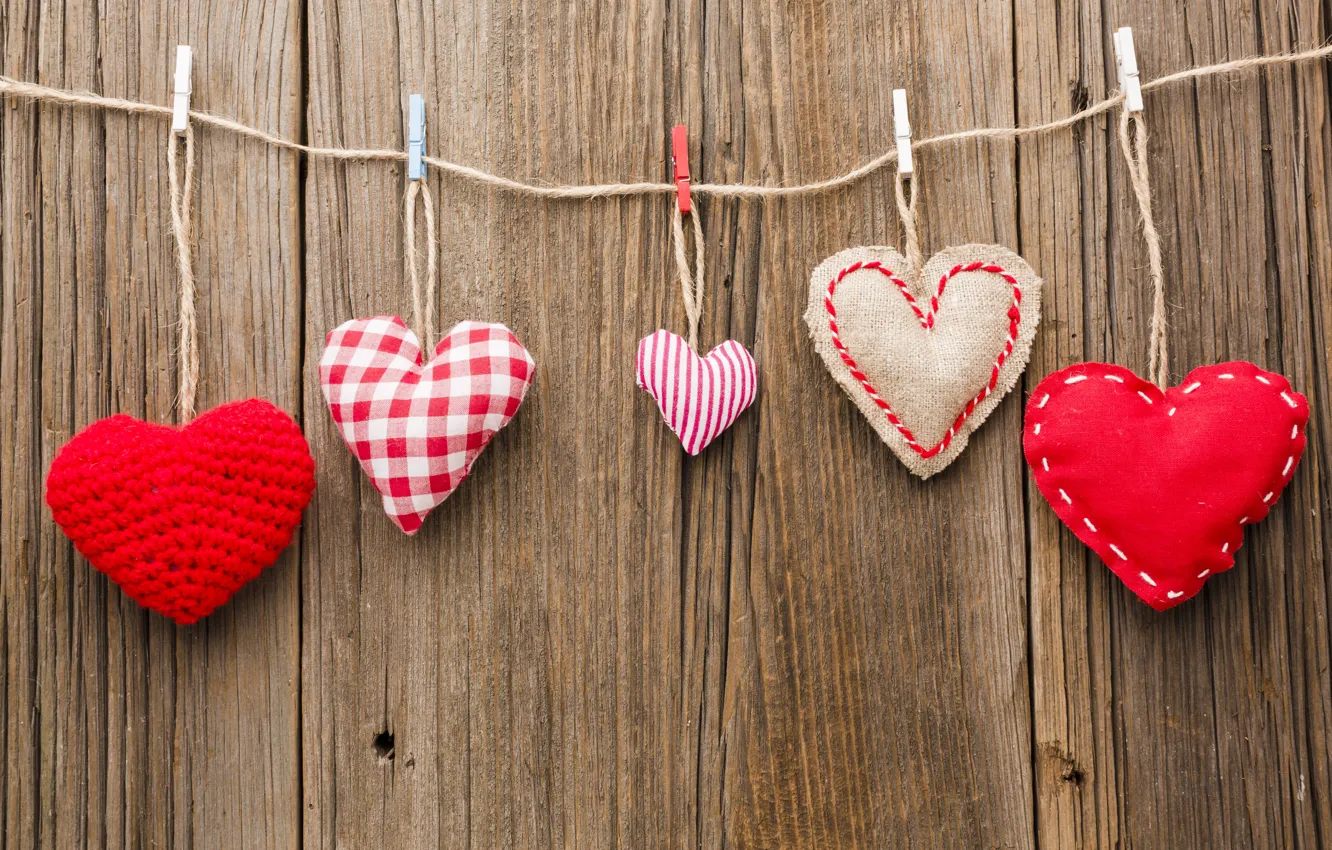 Photo wallpaper love, red, heart, Board, hearts, thread, Valentine's day, different