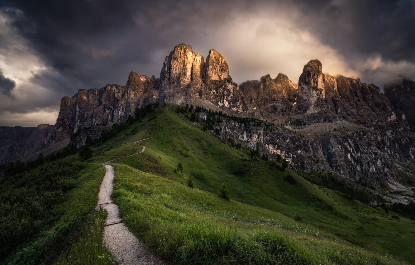 Photo wallpaper mountains, Alps, path, The Dolomites