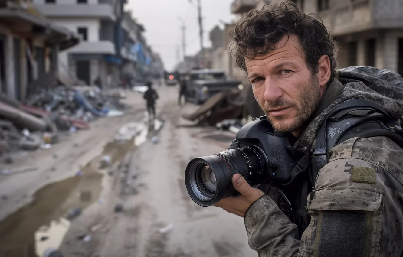 Photo wallpaper look, home, the camera, devastation, male, digital art, AI art, The Art of Artificial Intelligence