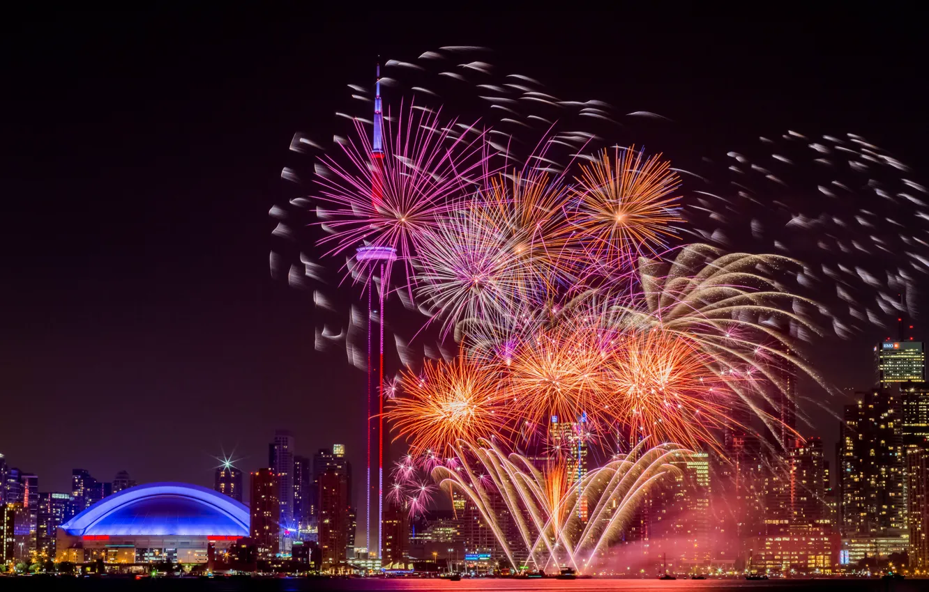 Photo wallpaper the city, lights, salute, Canada, fireworks, Toronto