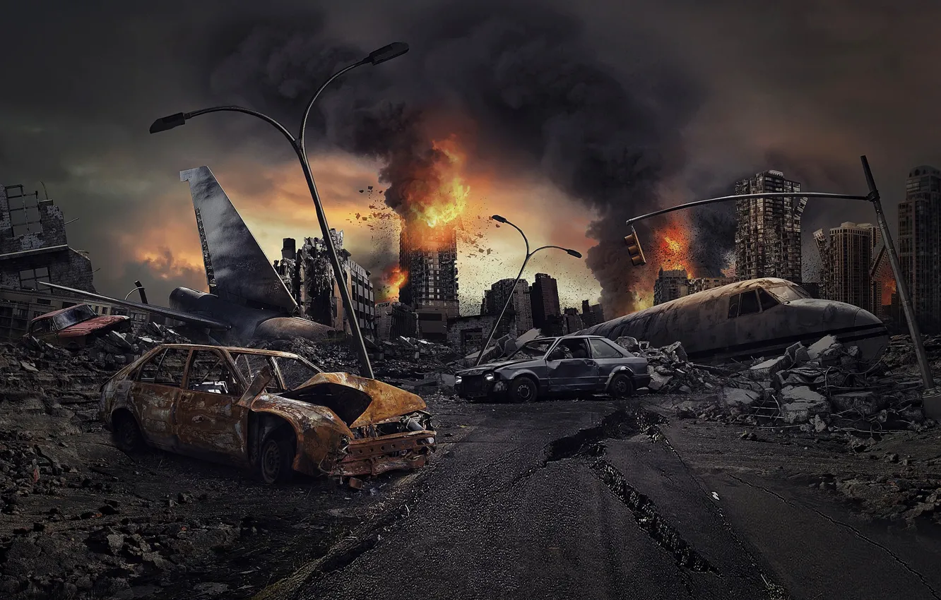 Photo wallpaper machine, Apocalypse, destruction, ruins