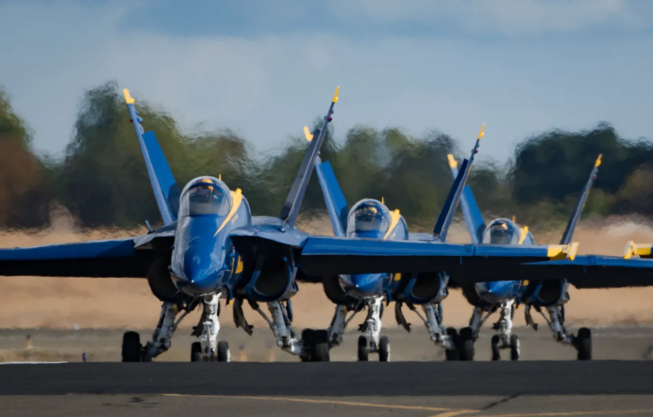 Photo wallpaper fighter, cabin, the airfield, the rise, Blue Angels