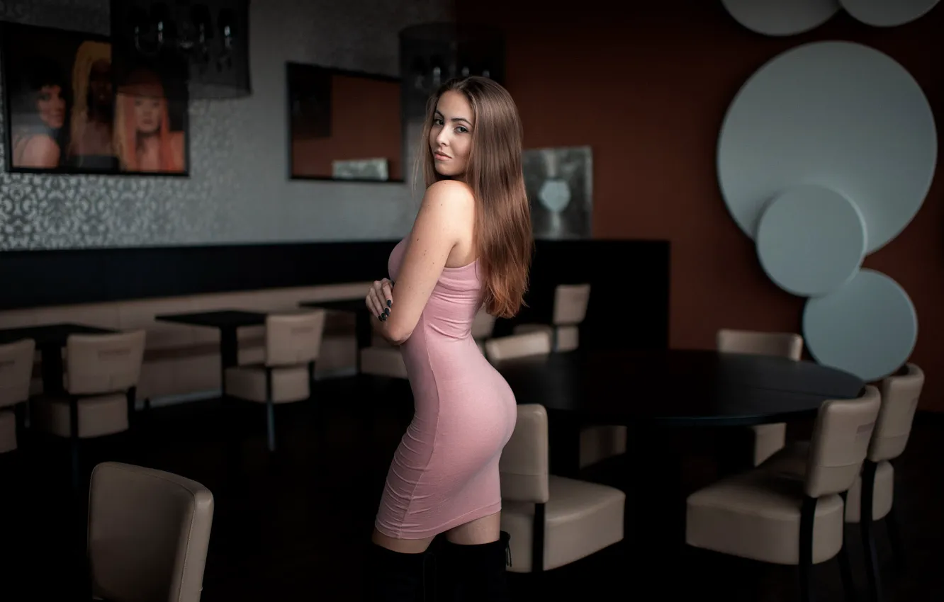 Photo wallpaper girl, pink dress, tight