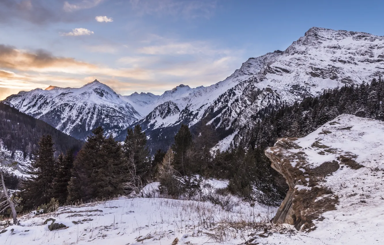 Photo wallpaper snow, mountains, tops