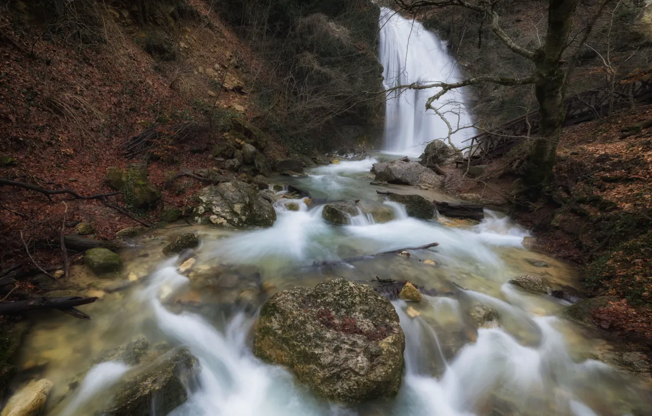 Photo wallpaper winter, nature, stones, waterfall, Crimea