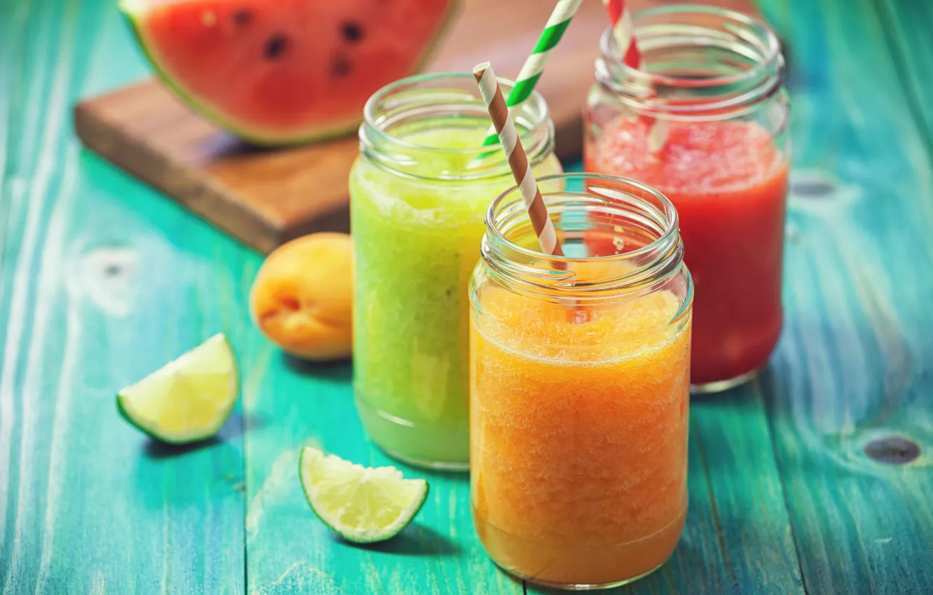 Photo wallpaper watermelon, juice, lime, drink, peach, fresh