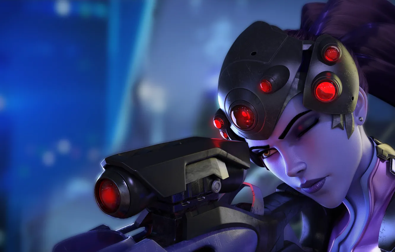 Photo wallpaper future, helmet, sniper, sensors, on the position, Blizzard Entertainment, Overwatch, beautiful woman