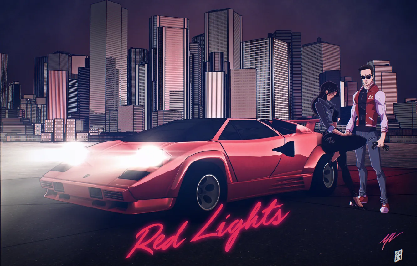 Photo wallpaper night, the city, music, background, Lamborghini, Neon, Countach, Lamborghini Countach