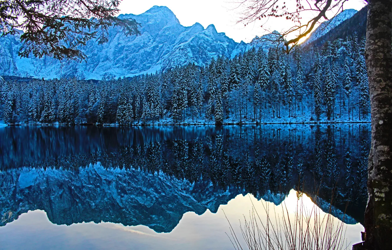 Photo wallpaper winter, Alps, Italy, Italy, winter, Italia, Fusine Lakes, lake Fusine