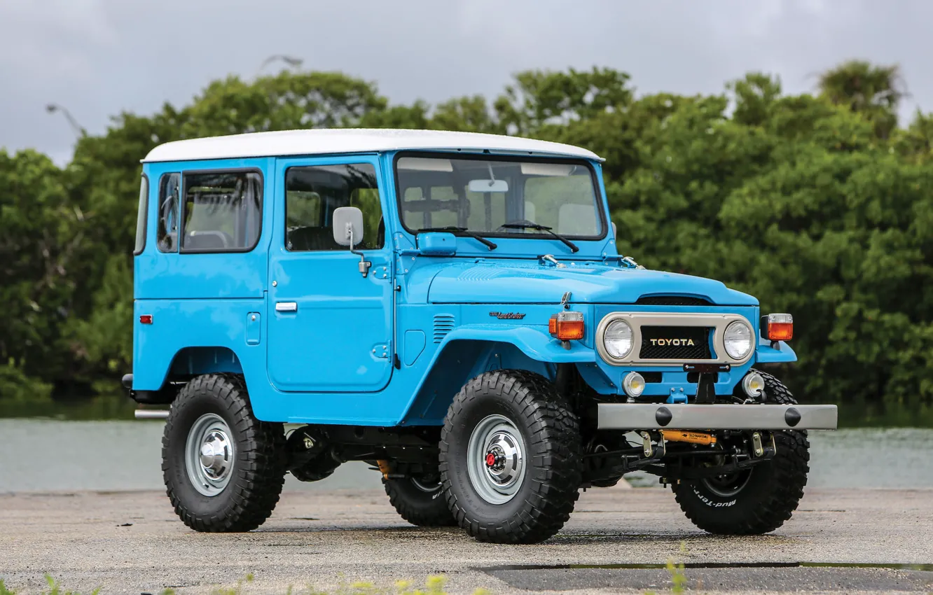 Photo wallpaper car, Toyota, blue, old, japanese, Land Cruiser