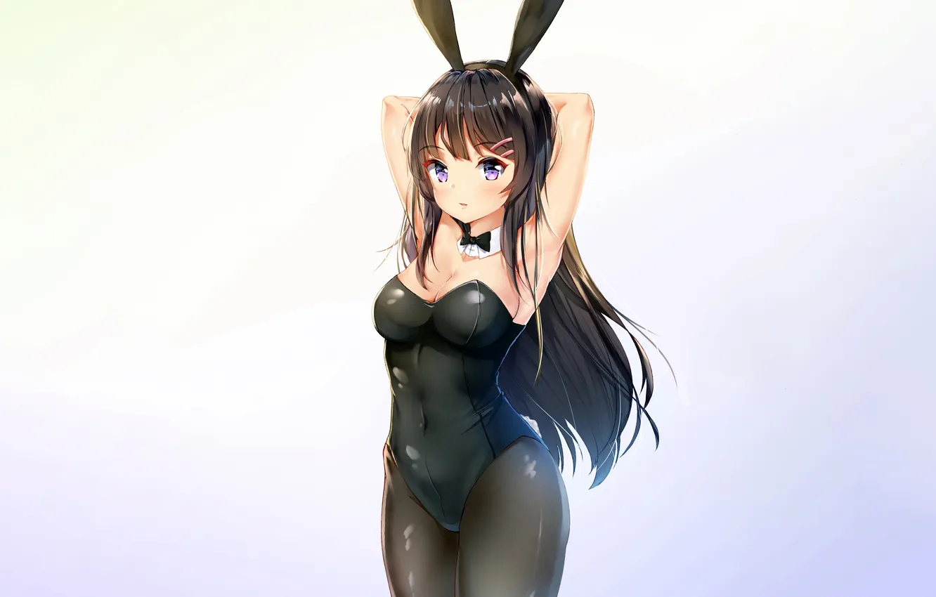 Photo wallpaper girl, sexy, cleavage, long hair, boobs, anime, beautiful, purple eyes