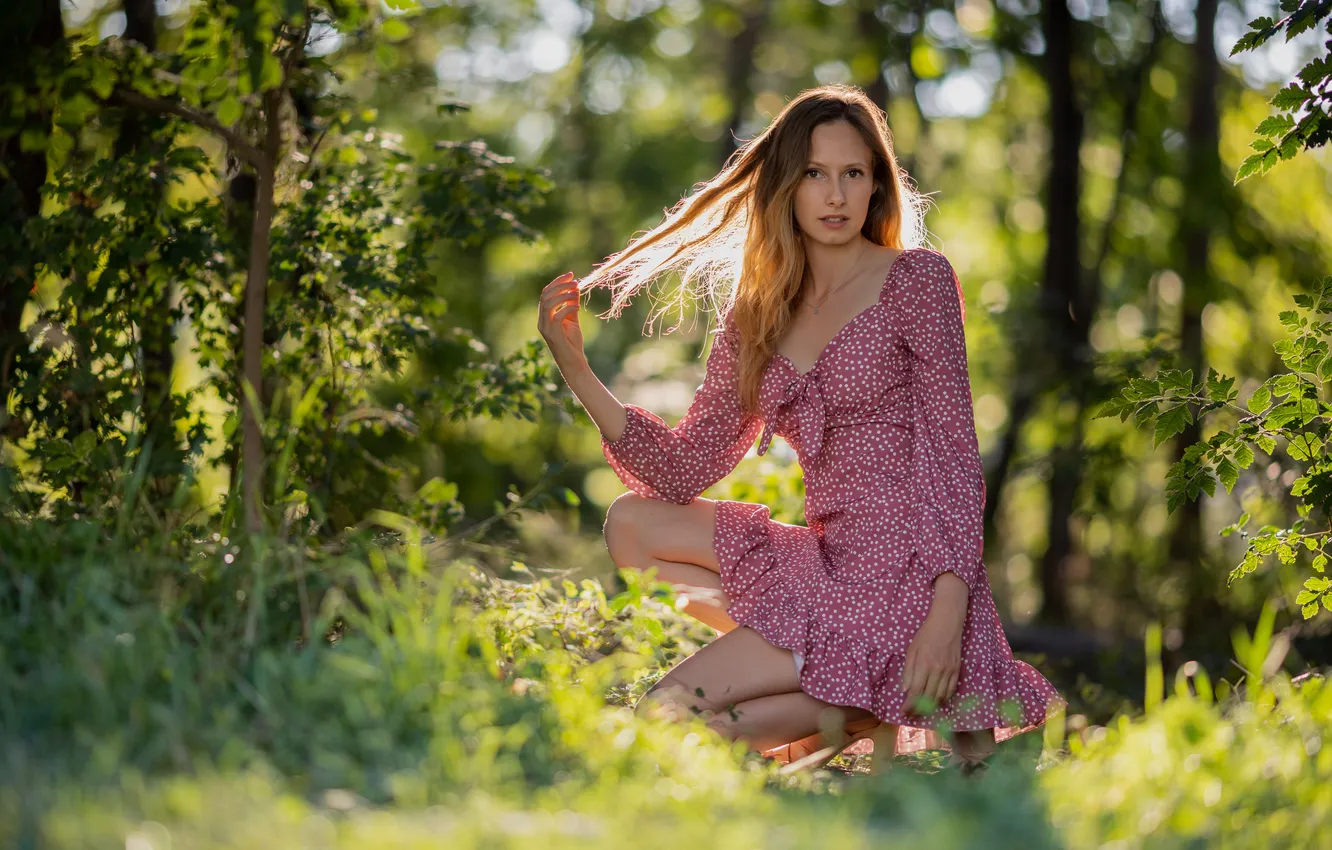 Photo wallpaper look, girl, hair, dress, Anne