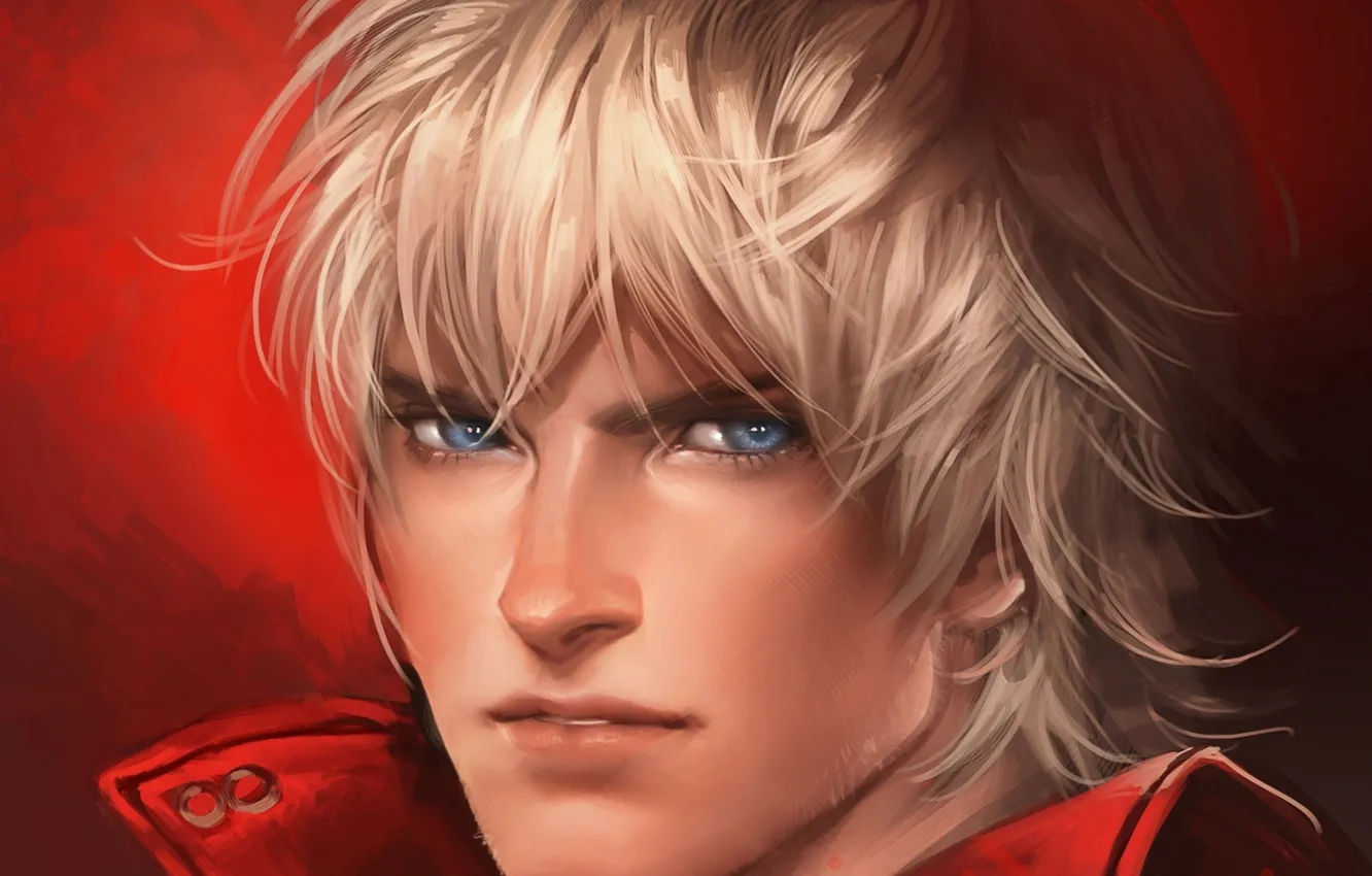 Photo wallpaper look, portrait, guy, blue-eyed, Dante, DMC, red coat, Dante