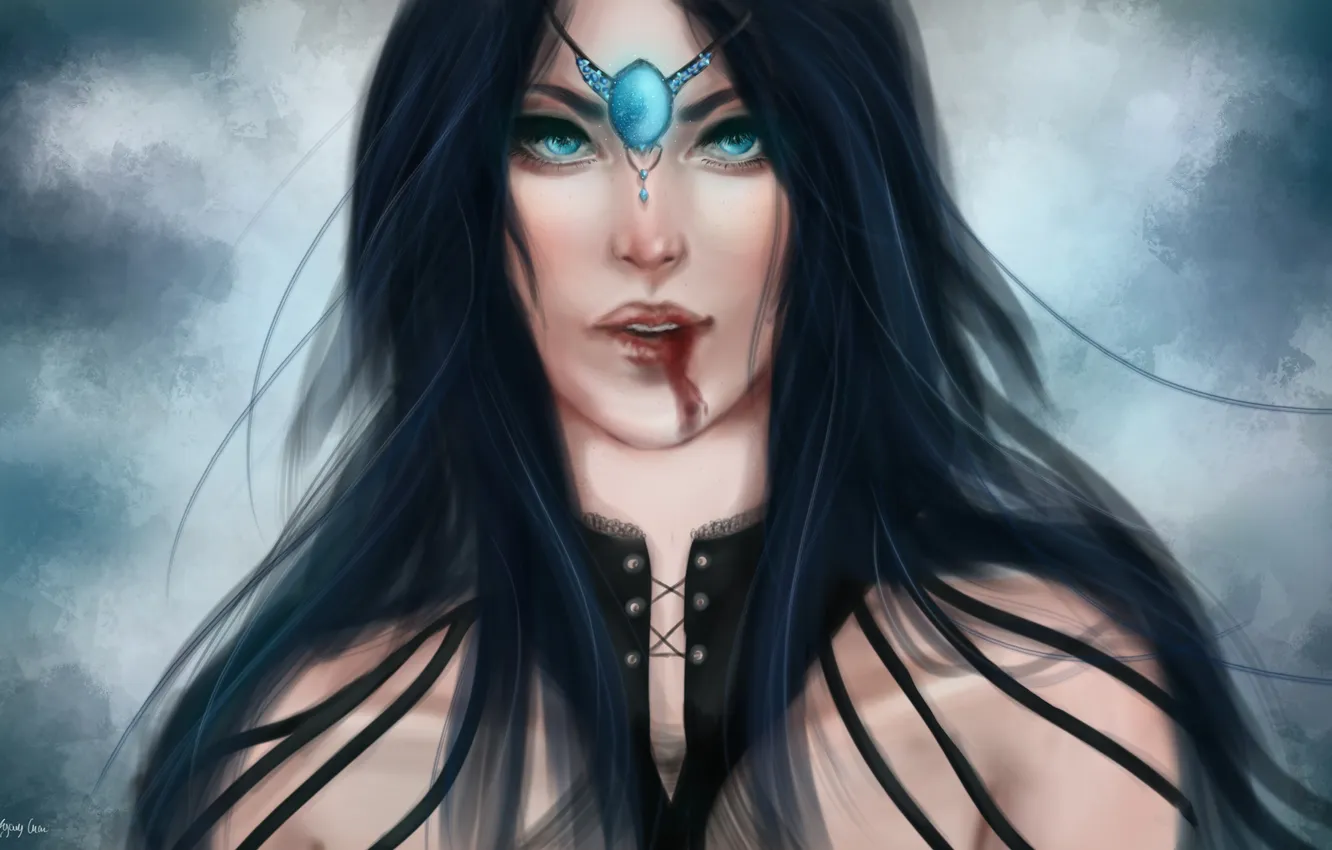 Photo wallpaper girl, face, blood, crystals