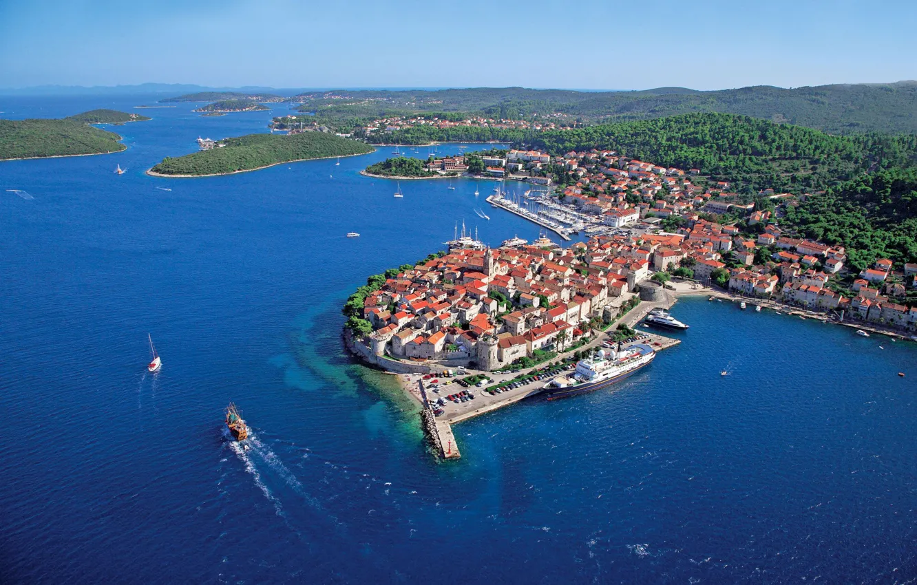 Photo wallpaper sea, Islands, the city, top, Croatia, Adriatica, Croatia, Korcula