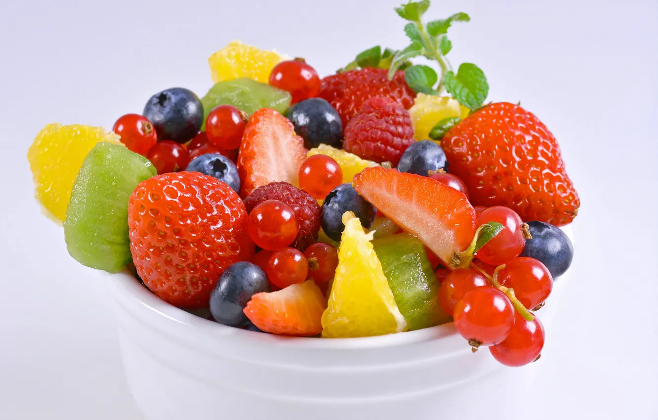 Photo wallpaper berries, raspberry, kiwi, strawberry, fruit, blueberries, red currant