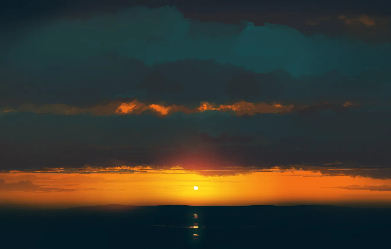 Photo wallpaper sea, the sky, clouds, figure, sun - sun, gracile @gracile_jp