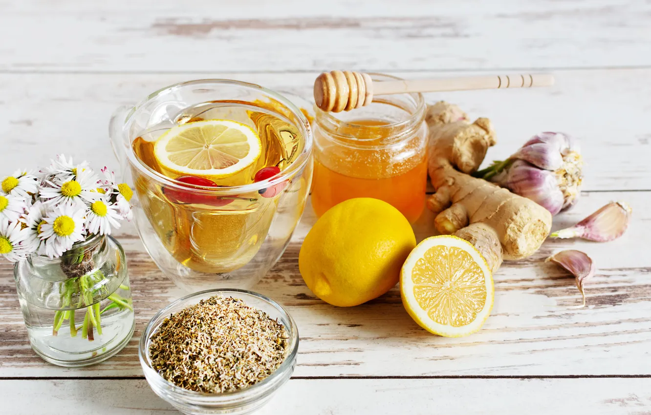 Photo wallpaper lemon, hot, honey, medical, natural, medicine, immune, influenza
