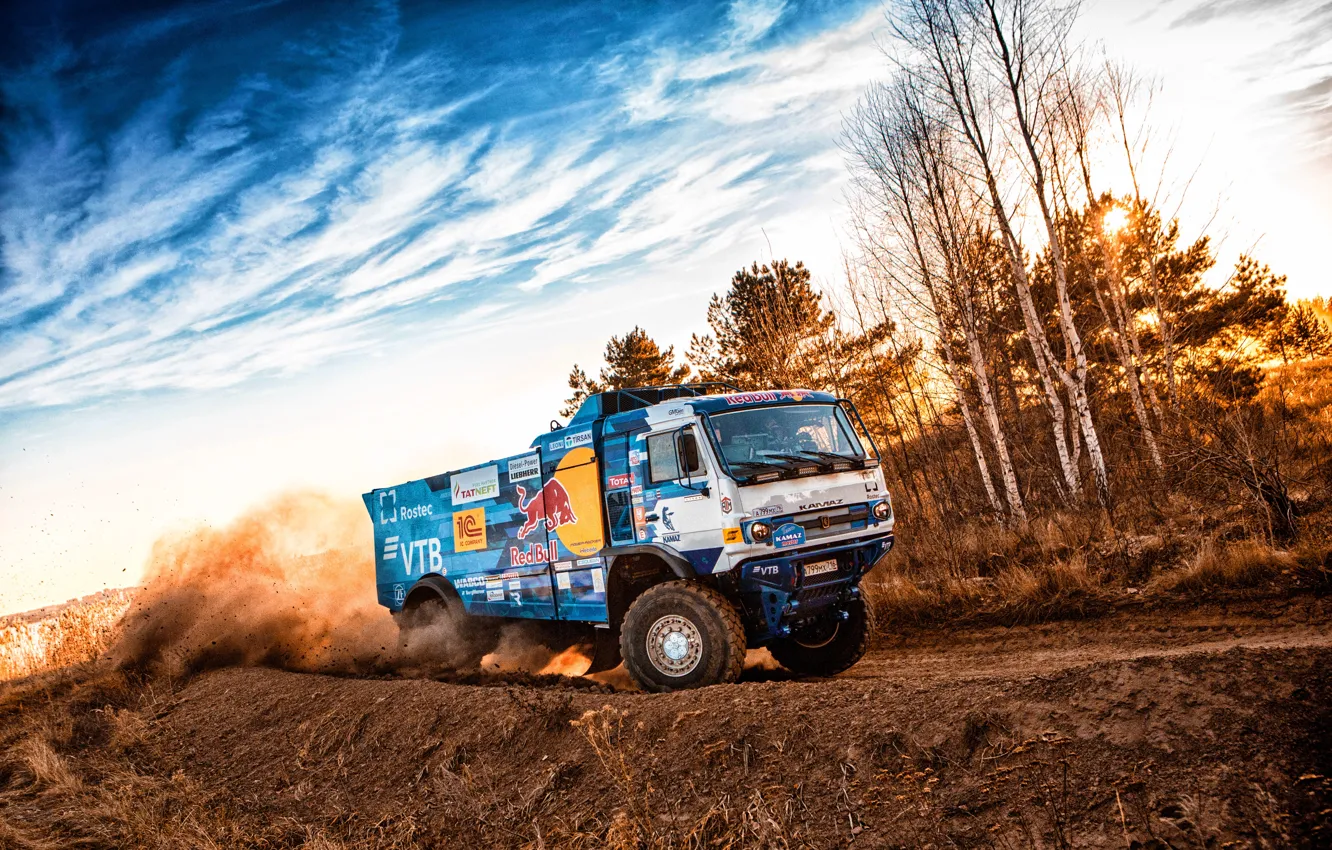 Photo wallpaper Sunset, Sport, Machine, Speed, Truck, Race, Master, Russia