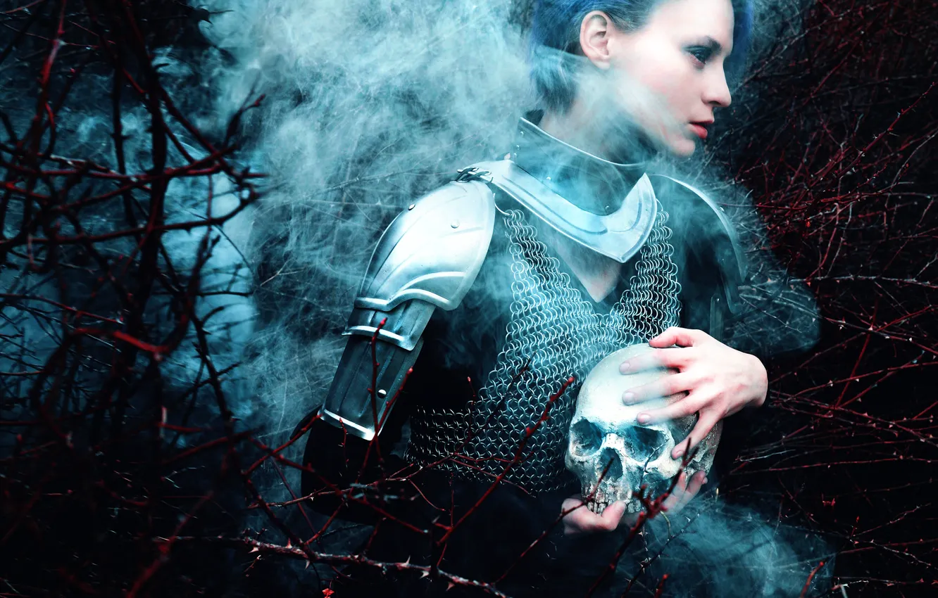 Photo wallpaper girl, skull, armor, Kindra Nikole, Fox Chalker