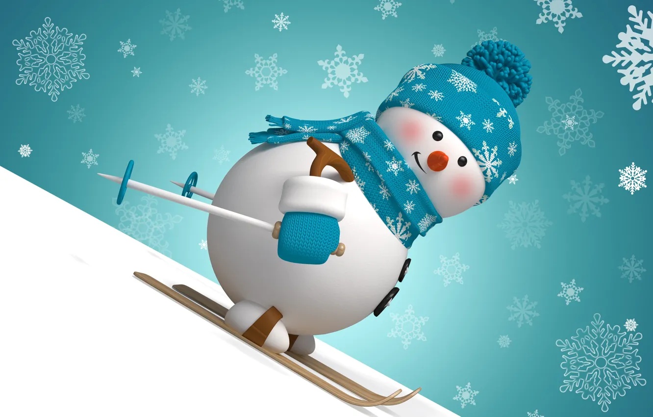 Photo wallpaper new year, Christmas, winter, snow, snowman