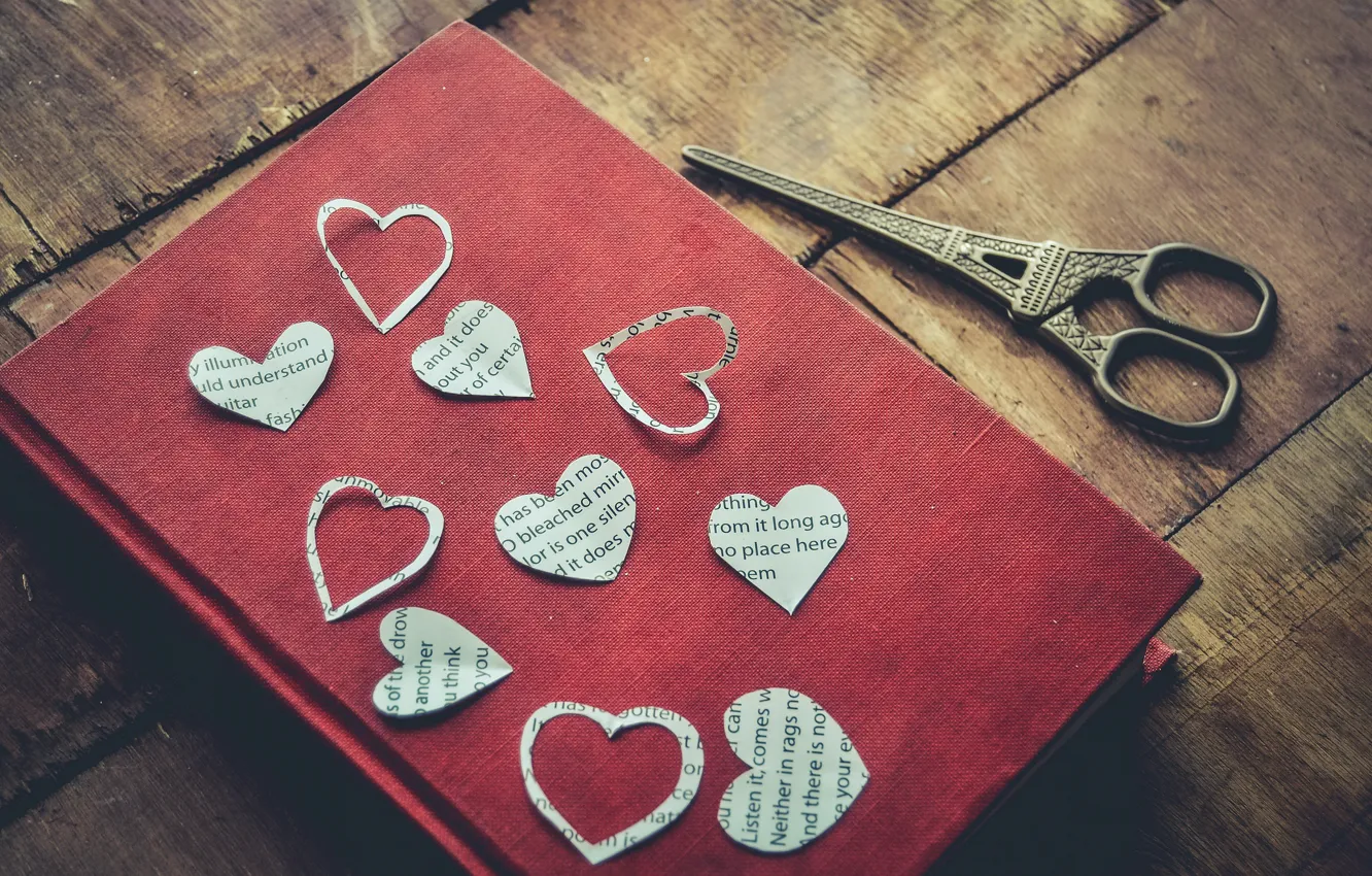 Photo wallpaper heart, book, scissors