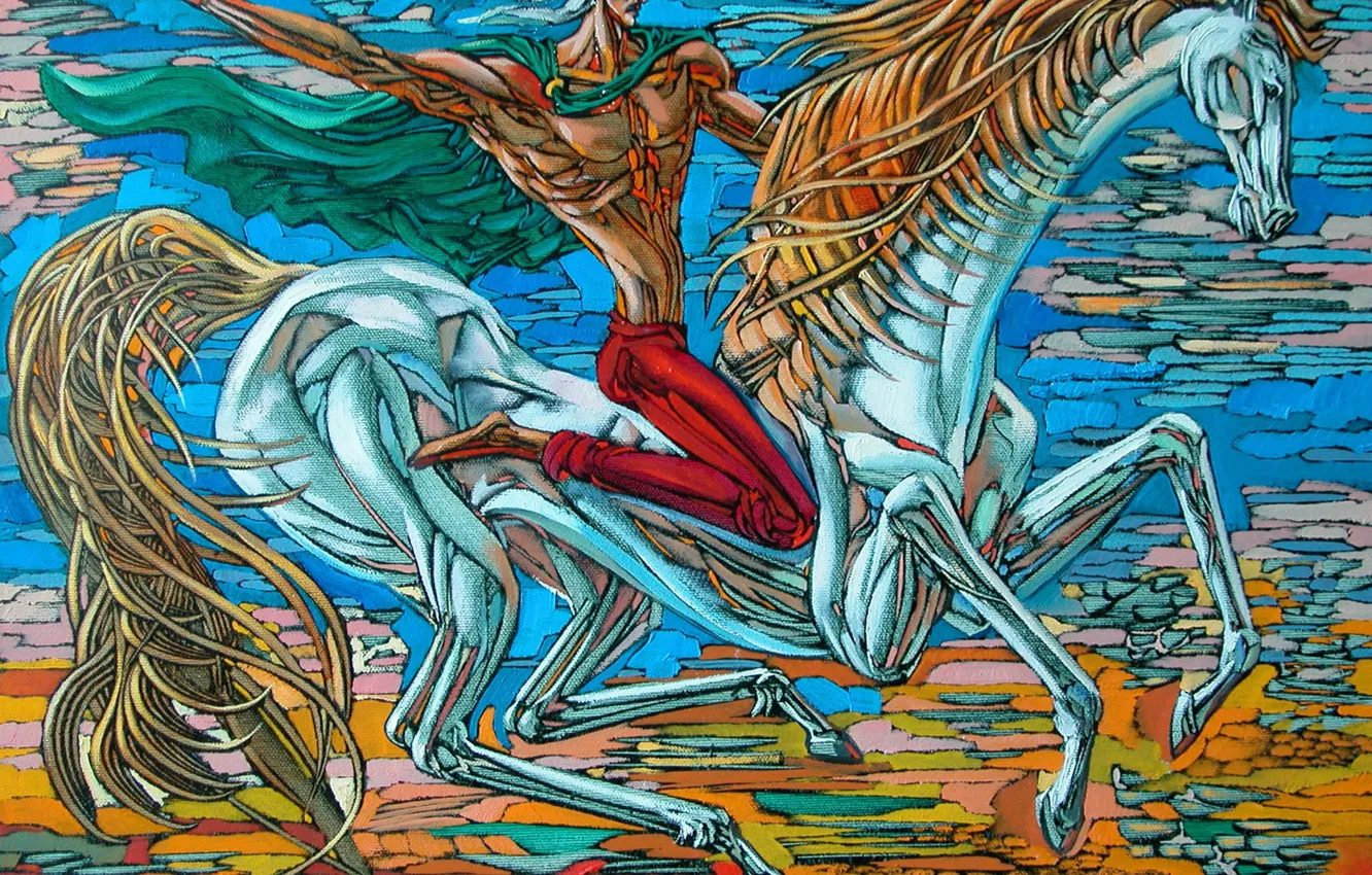 Photo wallpaper Jock, Rider, 2008, Aibek Begalin, on Skok, blue horse, horseman