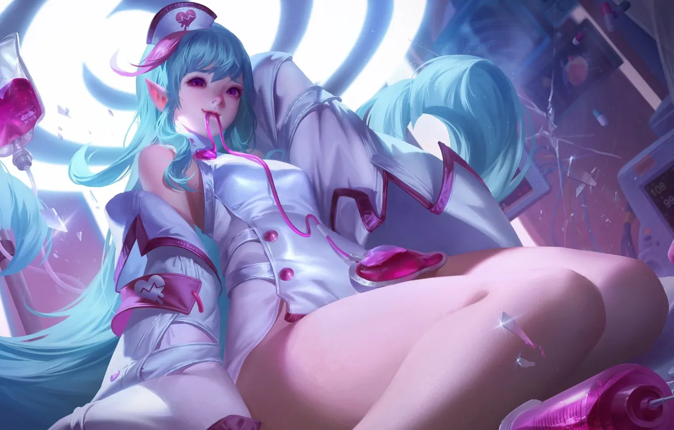 Photo wallpaper smile, devices, window, nurse, arena, syringe, mob, online